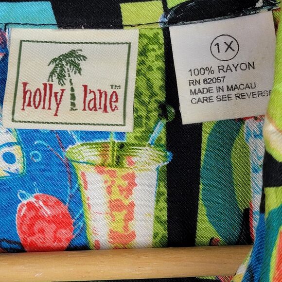 Short Sleeve 1X Top Button Tropical Mai Tai Beachy Resort Cruise Hawaii Vacation - Picture 4 of 8